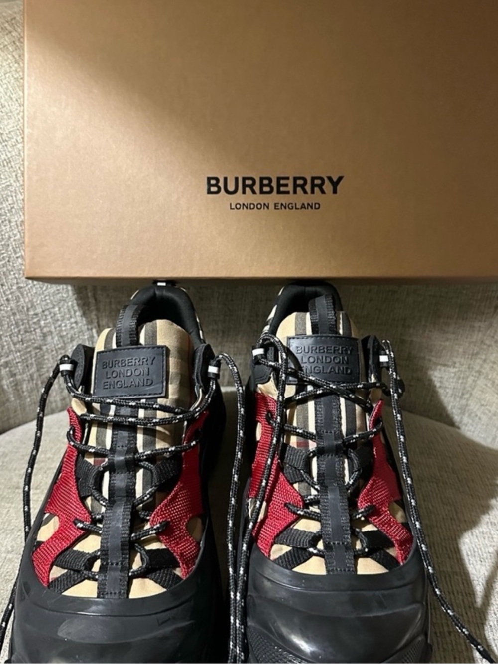Burberry Black, Red & Beige Check Trail Sneakers - Picture 3 of 10